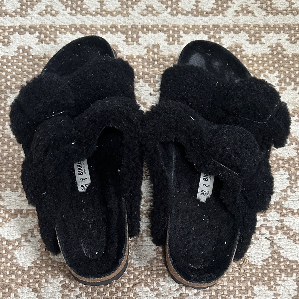 Birkenstock Black Fuzzy Mules